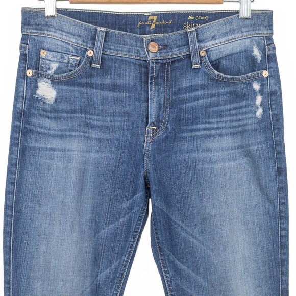 7 For All Mankind The Ankle Skinny Distressed Jeans Size 29 - Picture 3 of 8